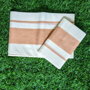 Kuthampully Cotton Handloom Mulloth Single Set Mundu 3 Kara (Plain, 2.80 mtr) Brown