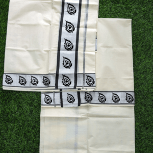 Kuthampully Cotton Handloom Digital Printed Set Mundu 4 Kara