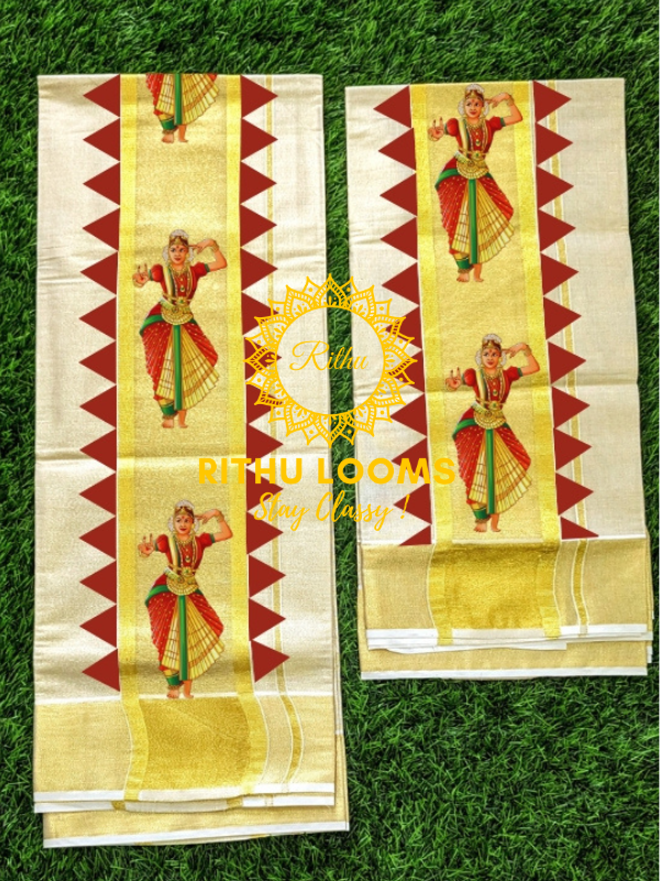 Kuthampully Handloom Golden Tissue Set Mundu
