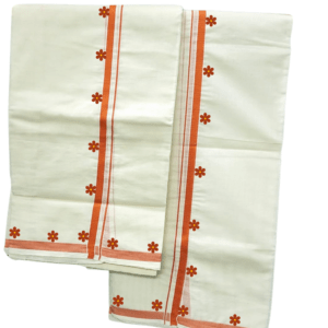 Kuthampully Puliyilakara Set Mundu With Flower Print (Cotton 1 Kara) (2)