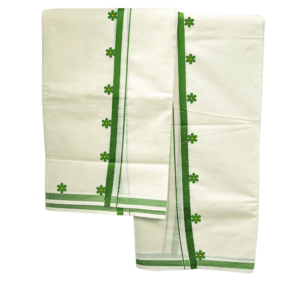 Kuthampully Puliyilakara Set Mundu With Flower Print (Cotton 1 Kara)
