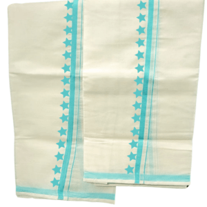 Kuthampully Puliyilakara Set Mundu With Star Print (Cotton 1 Kara)